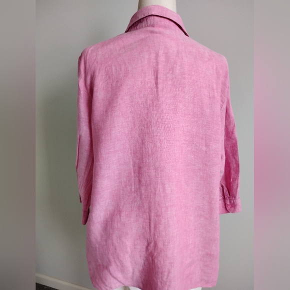 Coldwater Creek Linen Button Up Shirt Strawberry Pink Classic Coastal Size XL - Picture 9 of 17